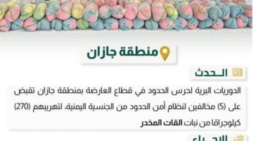 حرس الحدود بجازان يحبط تهريب 270 كيلوجرامًا من القات المخدر