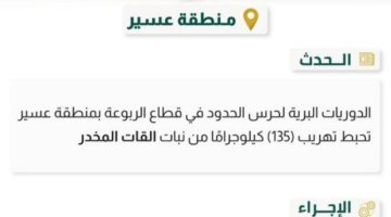 حرس الحدود بعسير يحبط تهريب (135) كيلوجرامًا من القات المخدر