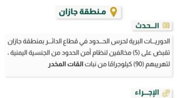 حرس الحدود بجازان يقبض على 5 مخالفين لنظام أمن الحدود لتهريبهم 90 كجم من نبات القات المخدر
