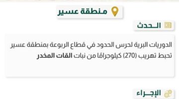 حرس الحدود بعسير يحبط تهريب 270 كيلوجرامًا من نبات القات المخدر