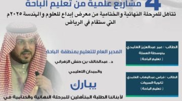 (4) مشاريع من تعليم الباحة تتأهل لمعارض إبداع 2025