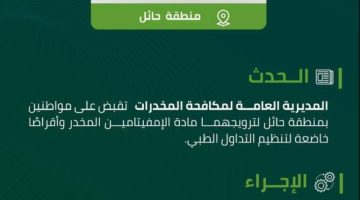 مخدرات حائل تقبض على مواطنين لترويجهما مواد مخدرة