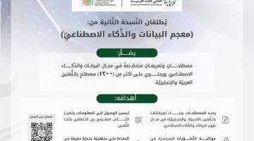 مجمع الملك سلمان العالمي للُّغة العربيَّة و “سدايا” يُطلقان معجم البيانات والذكاء الاصطناعي بنسخته الثانية