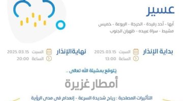 “الأرصاد” ينبه من تكون أمطار غزيرة على منطقة عسير