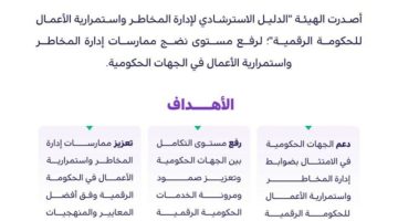 هيئة الحكومة الرقمية تطلق الدليل الاسترشادي لإدارة المخاطر واستمرارية الأعمال