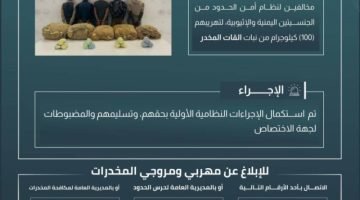 حرس الحدود بعسير يقبض على (5) مخالفين لتهريبهم (100) كيلوجرام من القات المخدر