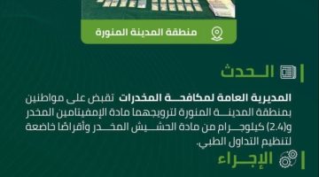 مخدرات المدينة المنورة تقبض على مواطنين لترويجهما مواد مخدرة