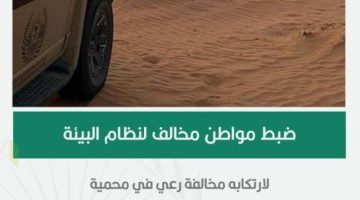 القوات الخاصة للأمن البيئي تضبط مواطنًا مخالفًا لنظام البيئة لارتكابه مخالفة رعي في محمية الملك عبدالعزيز الملكية