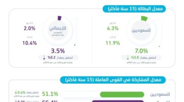 “الإحصاء”: انخفاض معدل البطالة لإجمالي سكان المملكة إلى 3.5 ٪ في الربع الرابع 2024