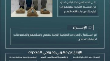 حرس الحدود بعسير يقبض على 4 مخالفين لتهريبهم 72 كيلوجرامًا من القات المخدر