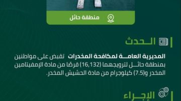 مخدرات حائل تقبض على مواطنين لترويجهما مواد مخدرة