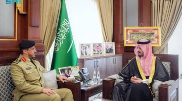 أمير المدينة المنورة يستقبل قائد قوات أمن المنشآت بالمنطقة