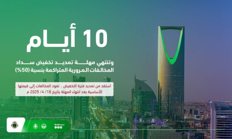 المرور: 10 أيام متبقية على انتهاء مهلة الاستفادة من تخفيض 50% على المخالفات المرورية